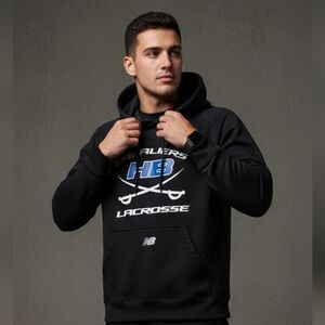 New Balance Hoodie Medium Black Graphic CAVALIERS LACROSSE Fleece Drawstring